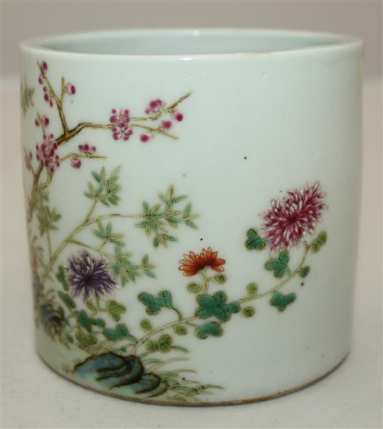 A Chinese famille rose brush pot, Xianfeng mark but later, 9.5cm